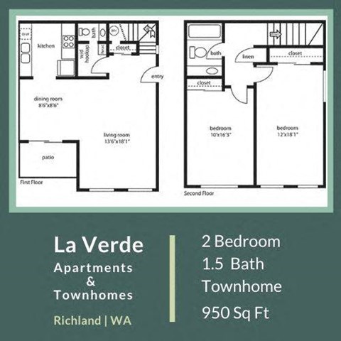 La Verde Apartments Two Bedroom One and a Half Bathrooms Floor Plan